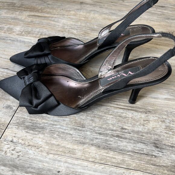 Y2K Kitten Heels 6.5 Black Bow Pointed Toe Vintage Nina New York - Picture 3 of 11